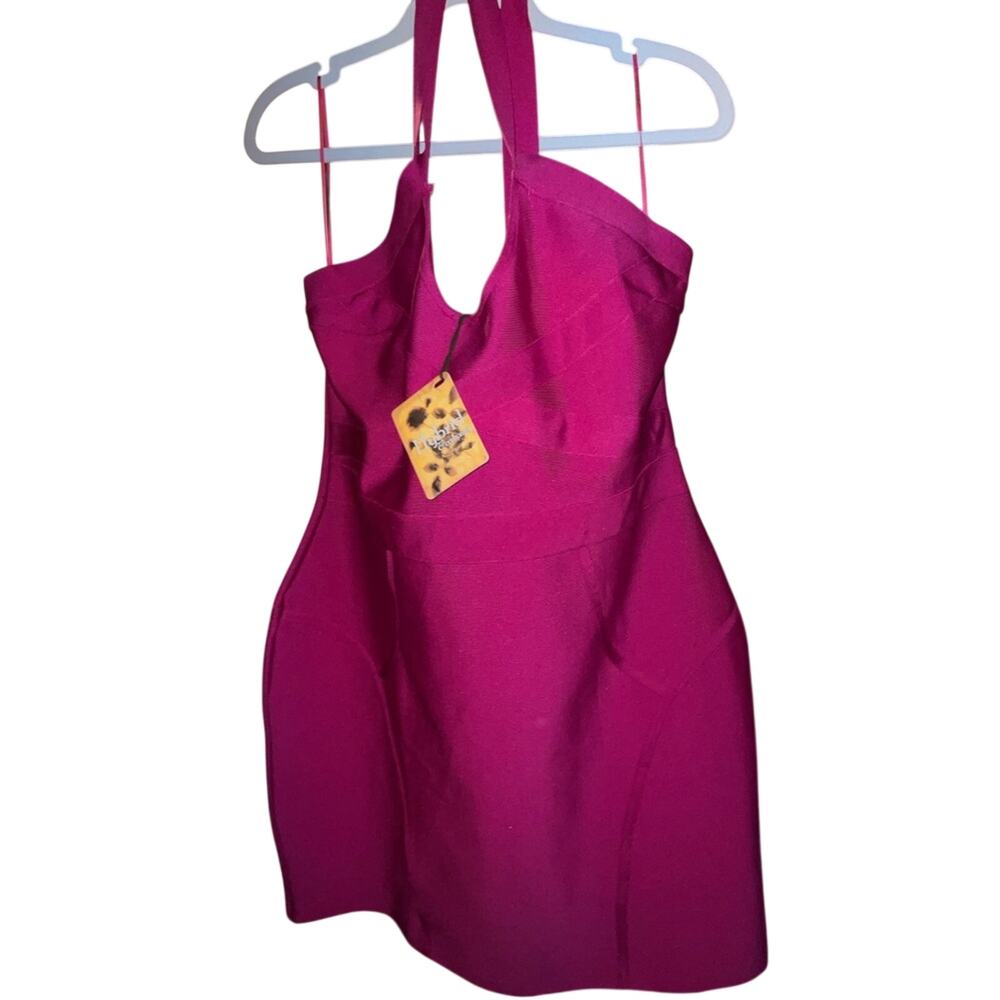 Barbiecore Bandage Backless Halter Bodycon Club Mini Dress Magenta Pink NWT 1X